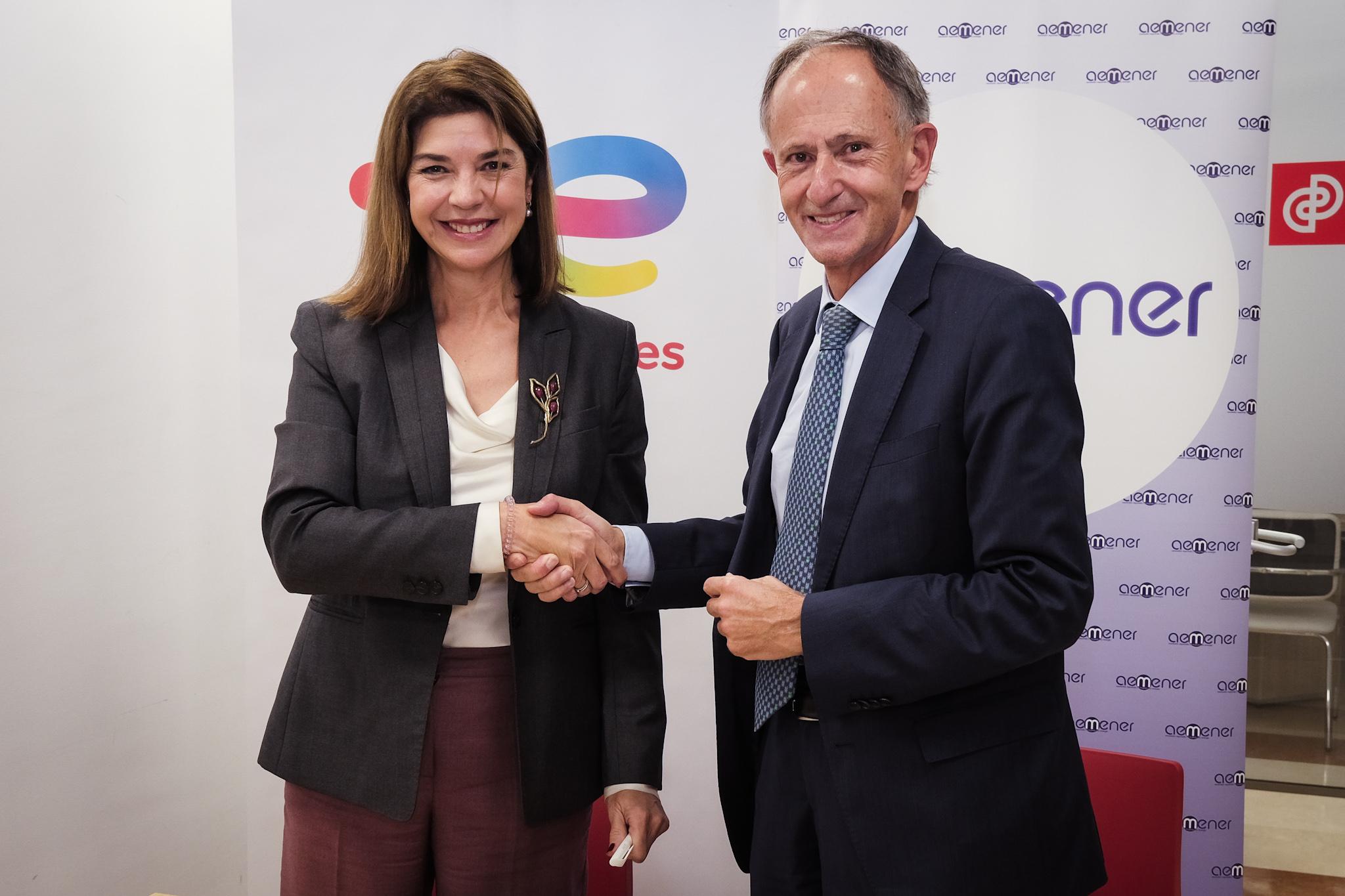 Carmen Becerril, presidenta de Aemener y Javier S&aacute;enz de jubera, presidente de TotalEnergies Gas y Electricidad